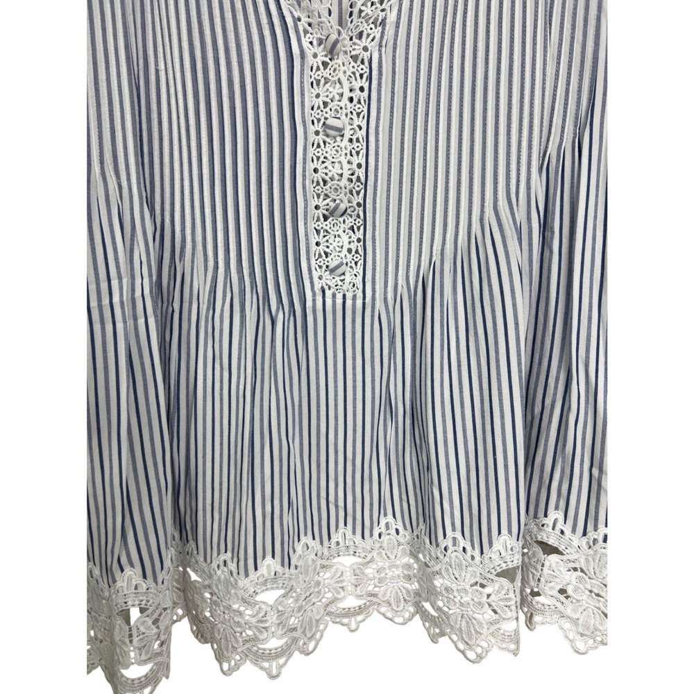 Chelsea & Theodore Blouse Women 3X Blue Striped Lace Trim Boho Peplum Top F10 - Picture 5 of 12